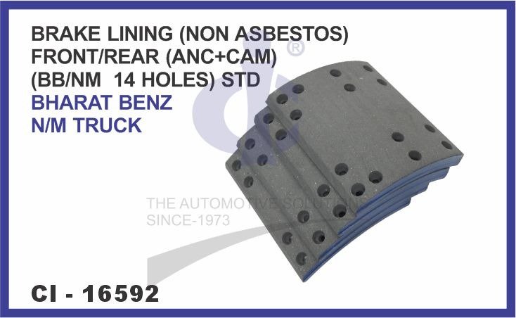 BRAKE LINING BHARAT BENZ NON ASBESTOS FRONT/REAR WITH 14 HOLES N/M( THUNDER BOLT SET OF 4 PCS) STANDARD