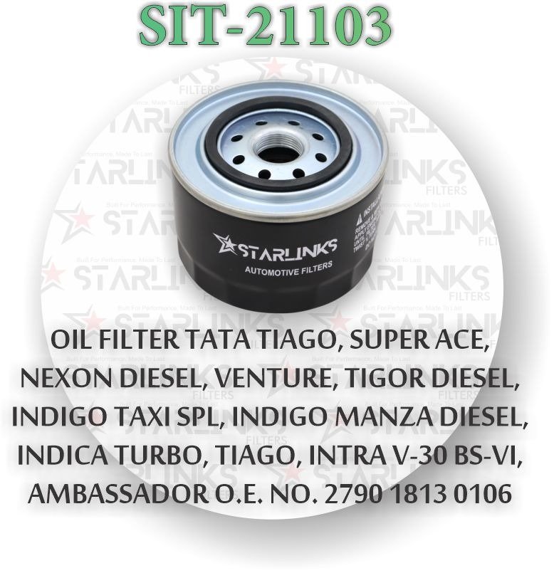OIL FILTER TATA TIAGO SUPER ACE ,NEXON DIESEL, VENTURE, TIGOR  DIESEL ,INDIGO  TAXI SPL, INDIGO MANZA DIESEL,INDICA TURBO,TIAGO,INTRA V-30 BS-VI AMBASSADOR